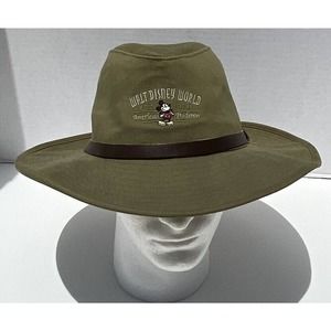 Men's Walt Disney World Khaki Green Safari Fedora Hat Leather band brim